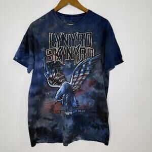 Lynyrd Skynyrd Shirt Mens Blue Black Tie Dye Eagle American Flag Band USA